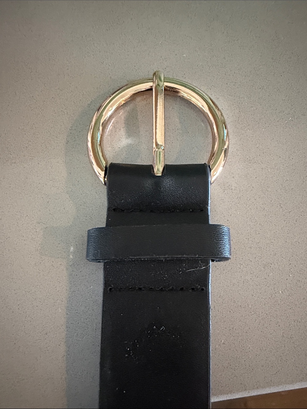 Classic Black Leather Belt with Gold Round Buckle - 39” length